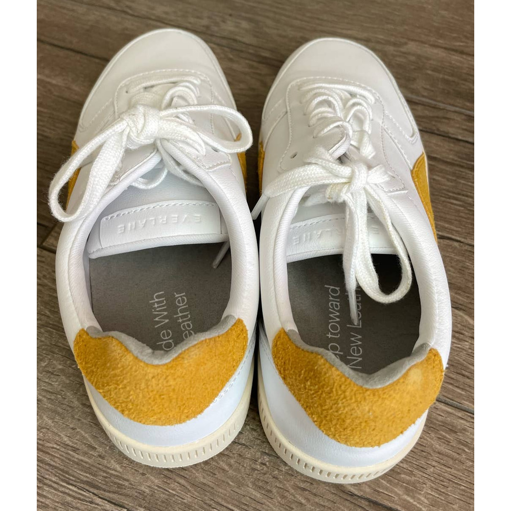Everlane The ReLeather Court Sneaker White Mustard Yellow Size W6.5 M4.5 NWOB - Picture 5 of 7